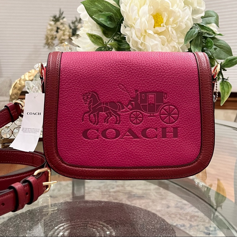 Coach Saddle In Colorblock With Horse And Carriage Crossbody Bag Violet Multi - Picture 3 of 11